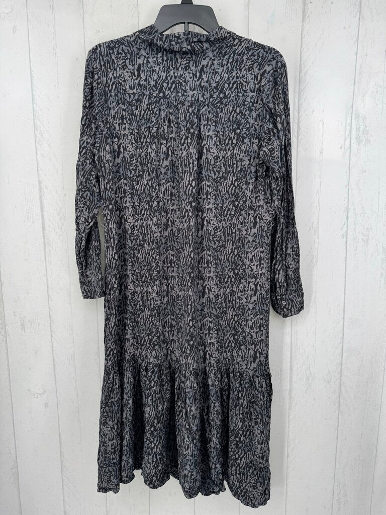 L animal print button down l/s dress