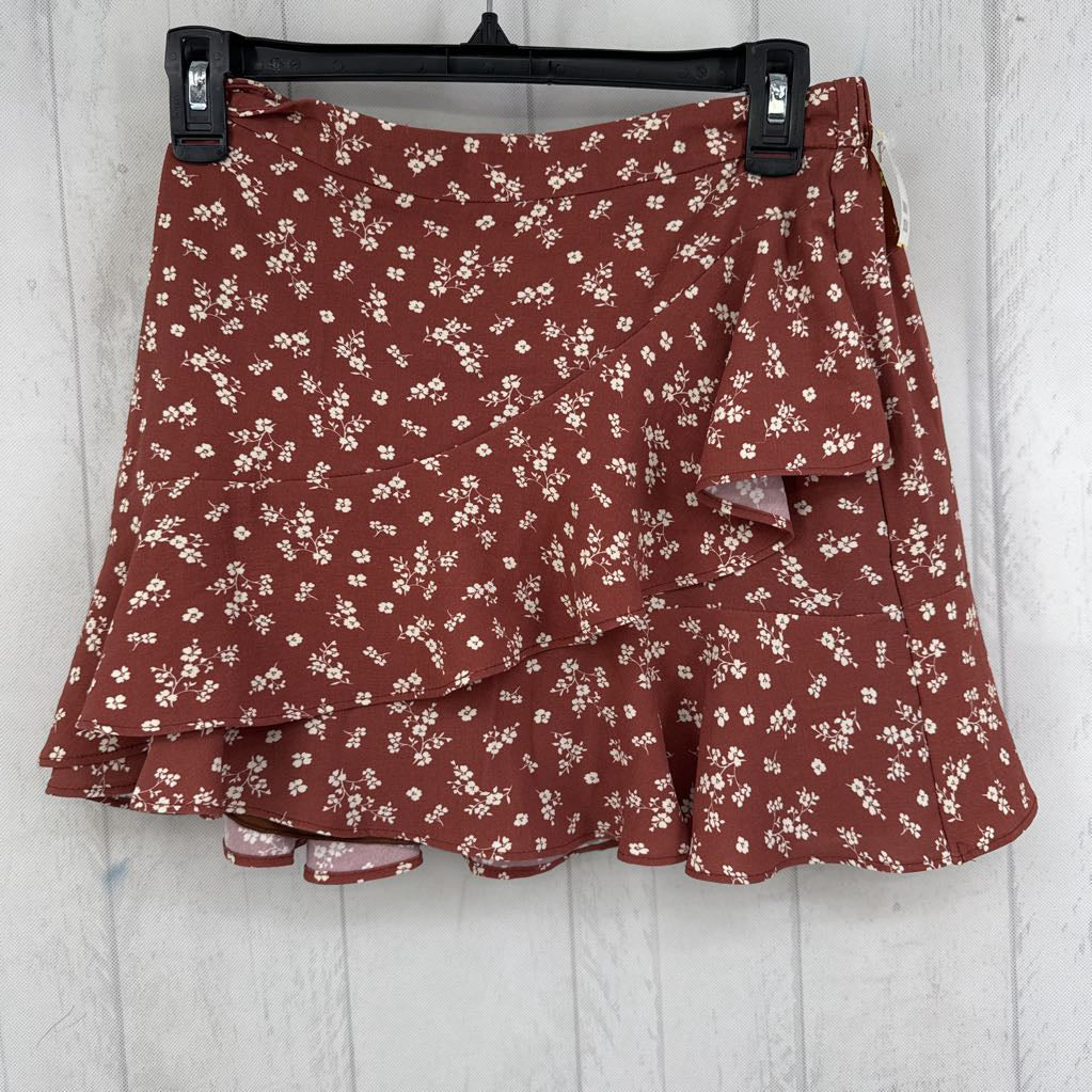 XS tiered ruffle floral mini skirt