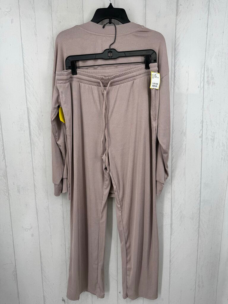 L 2pc ribbed cardi & pull-on pant set