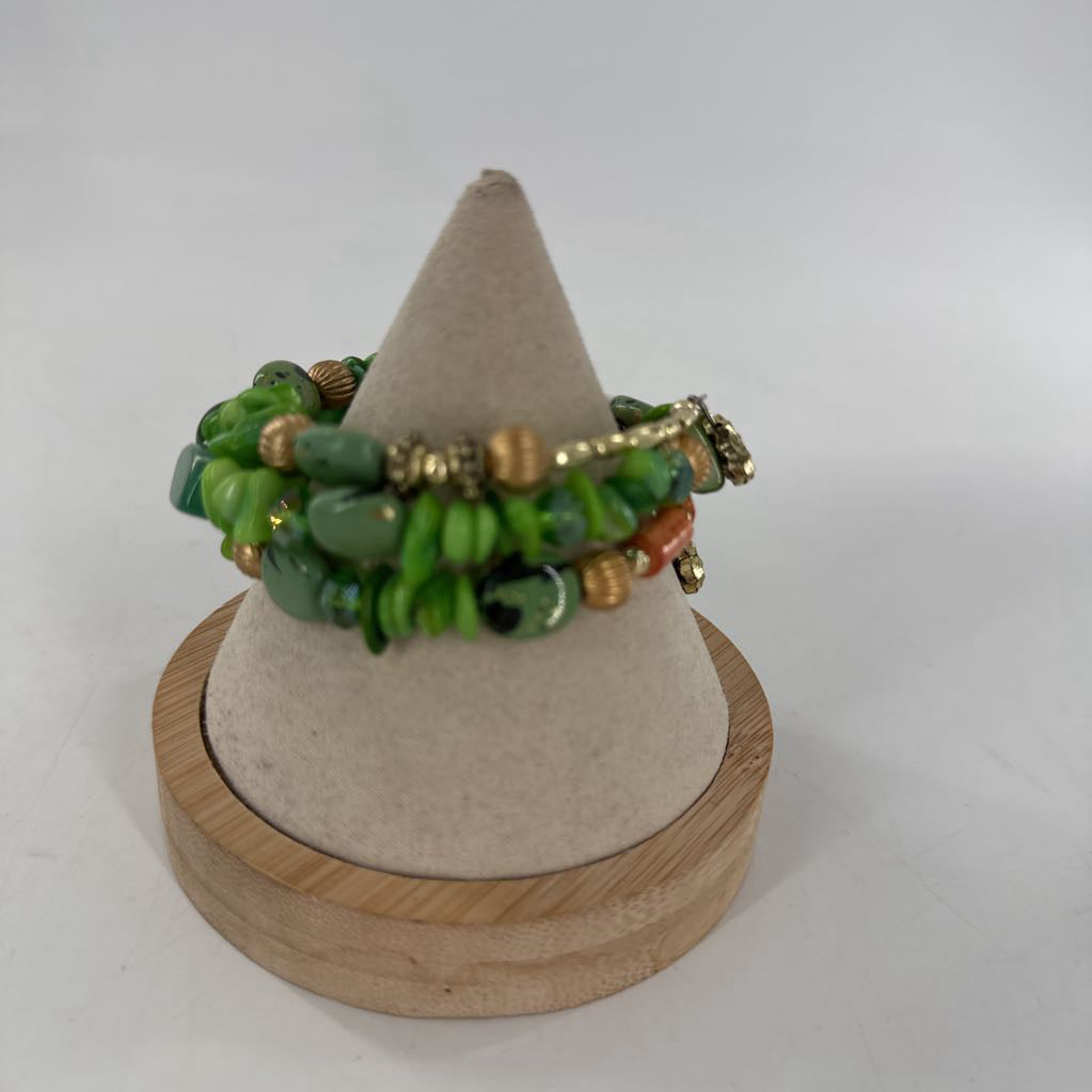 green & brown beaded wrap bracelet