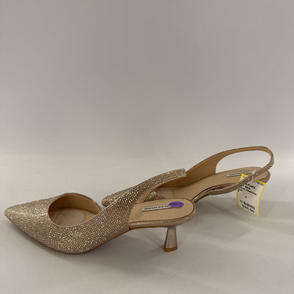 8 gold rhinestone slingback pumps
