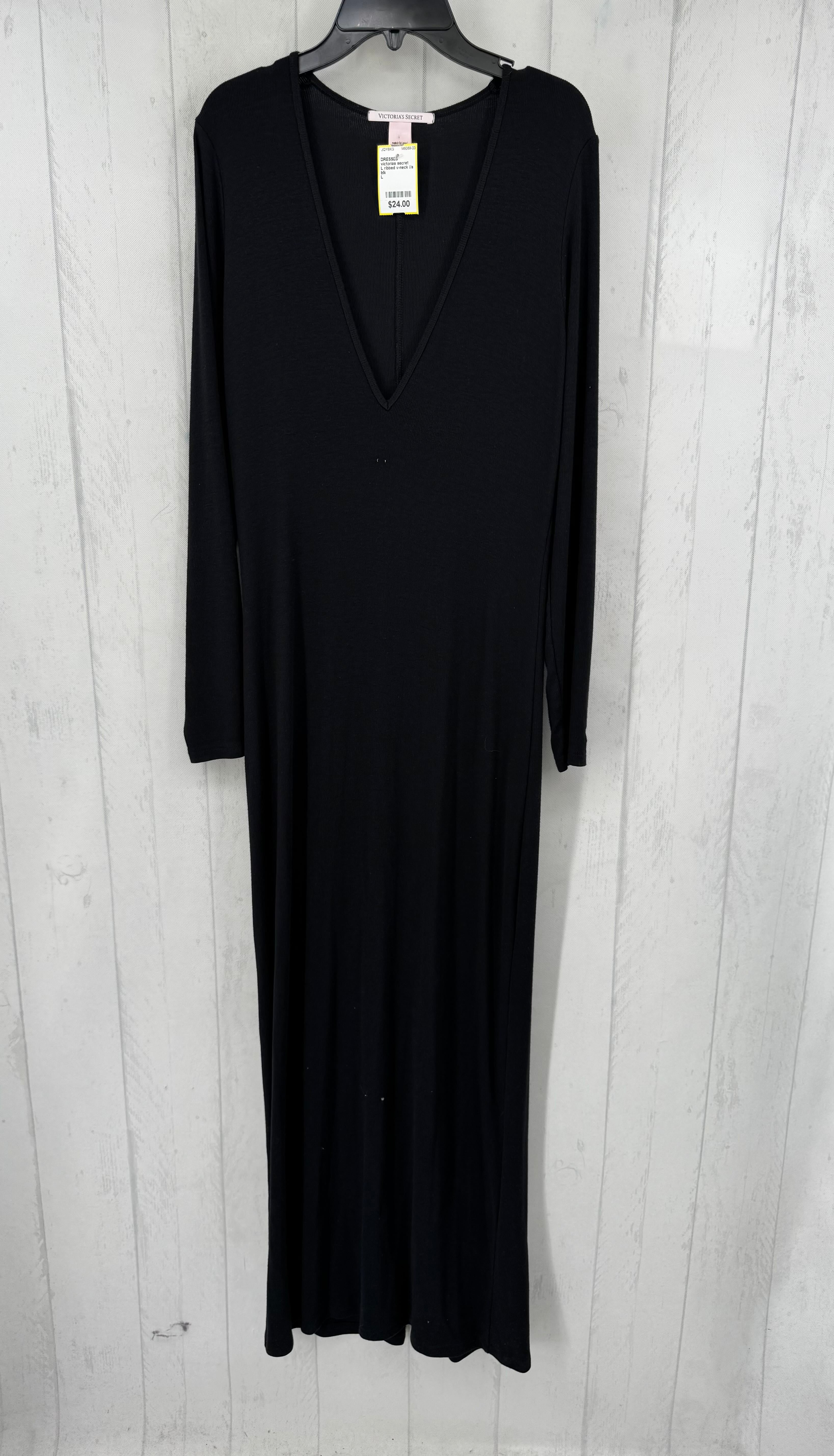L ribbed v-neck l/s dress
