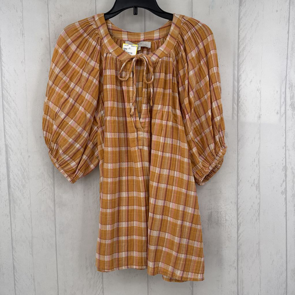 M plaid s/s top