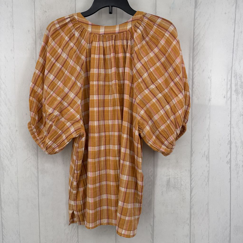 M plaid s/s top
