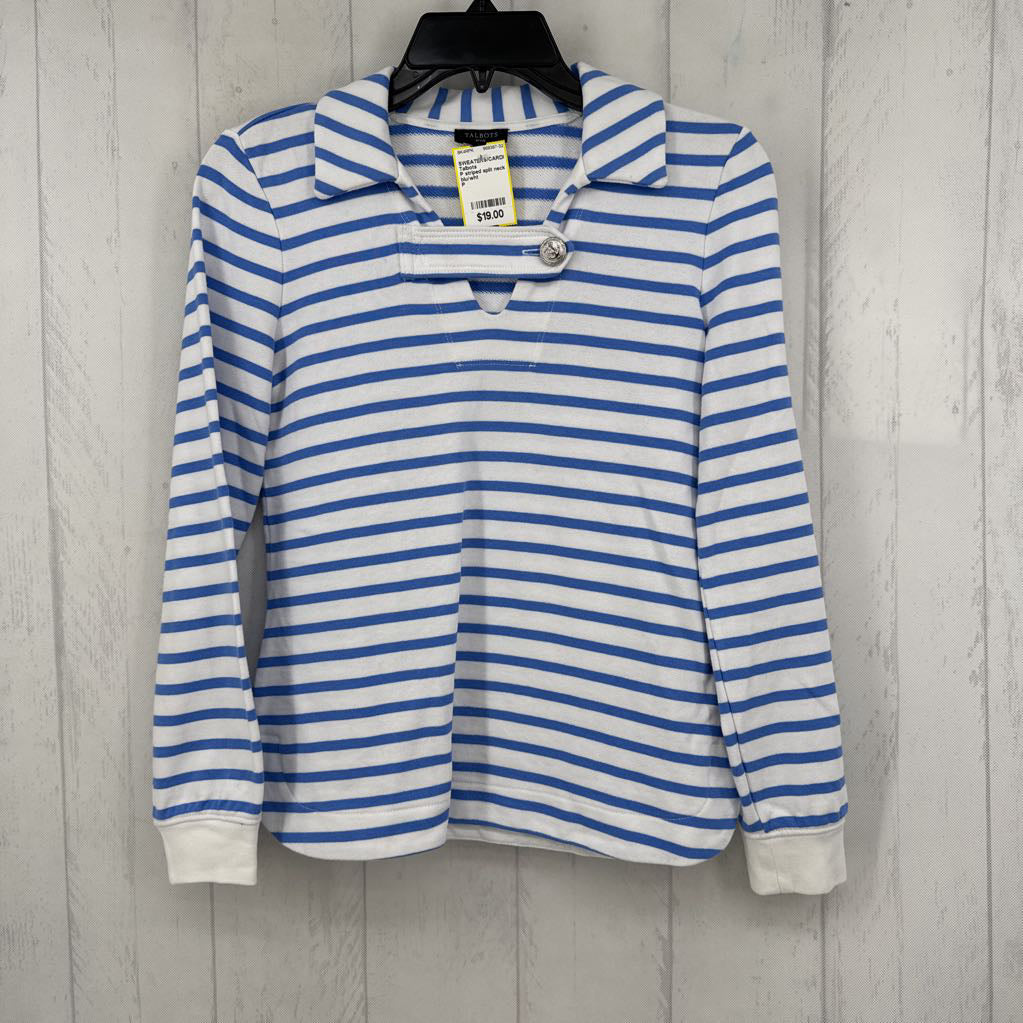 P striped split neck l/s pullover