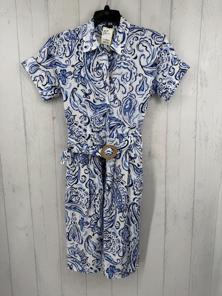 4p paisley print belted button down s/s dress