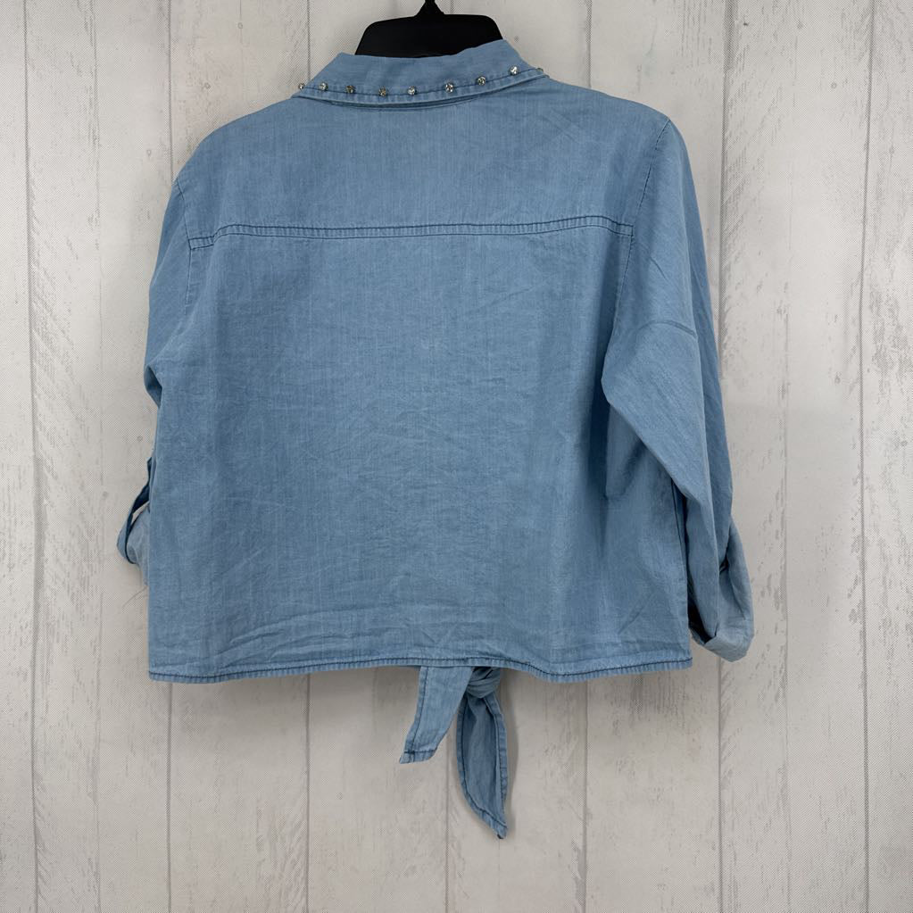XL rhinestone embelished 3/4 slv denim top