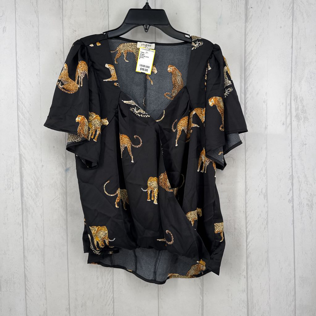 S animal print crossover s/s top