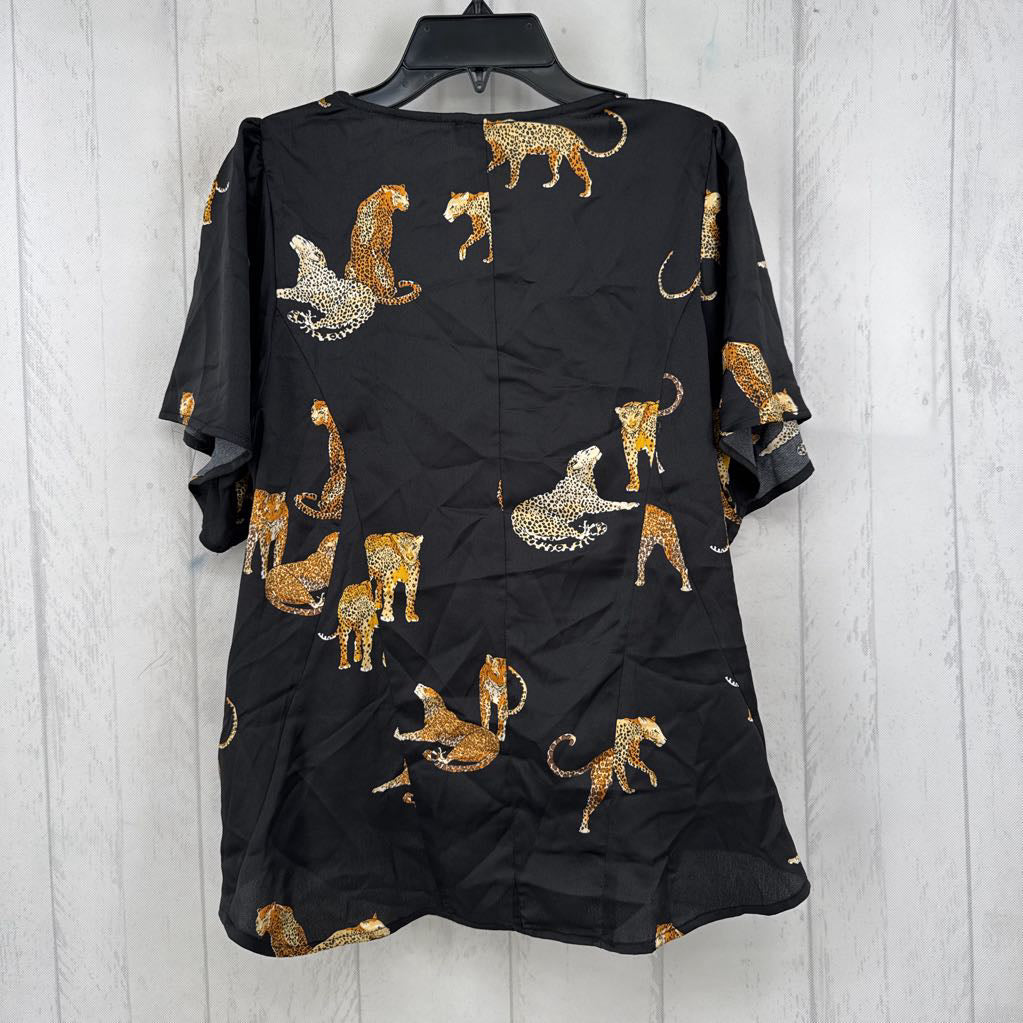 S animal print crossover s/s top