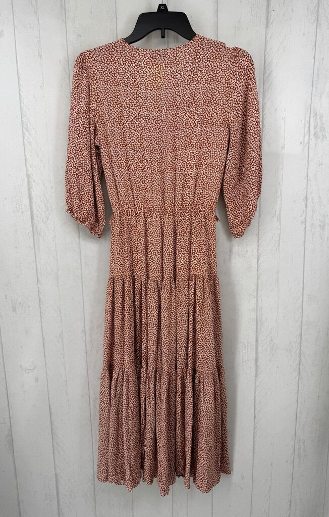 XS printed crossover tiered l/s dress