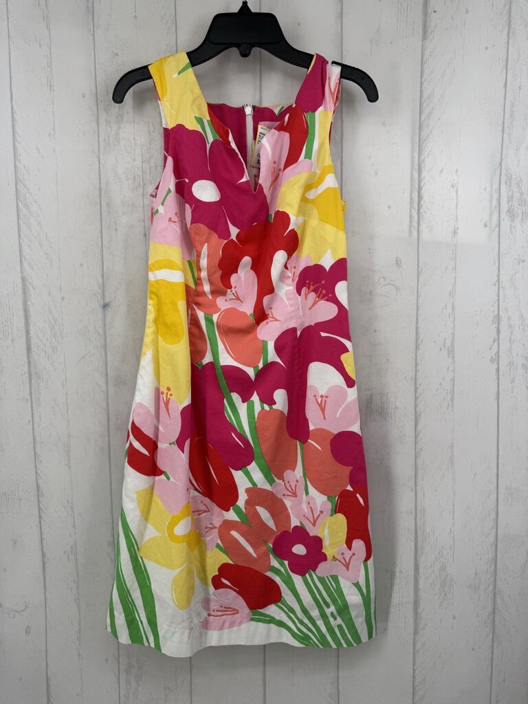 2 flo print split neck slvls dress