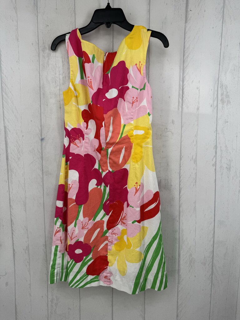2 flo print split neck slvls dress