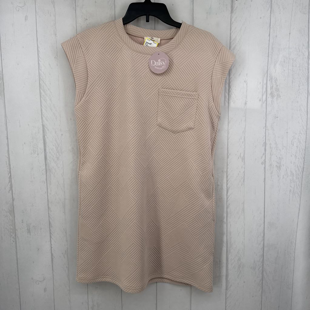 S textured crewneck cap slv dress