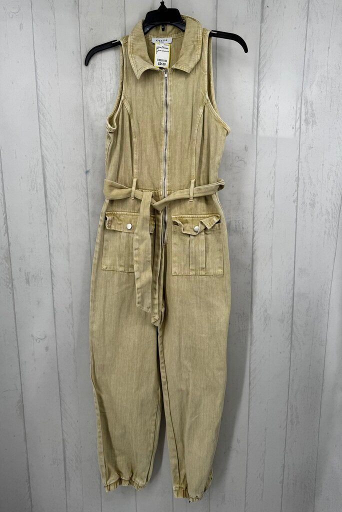 S denim belted slvls jumpsuit