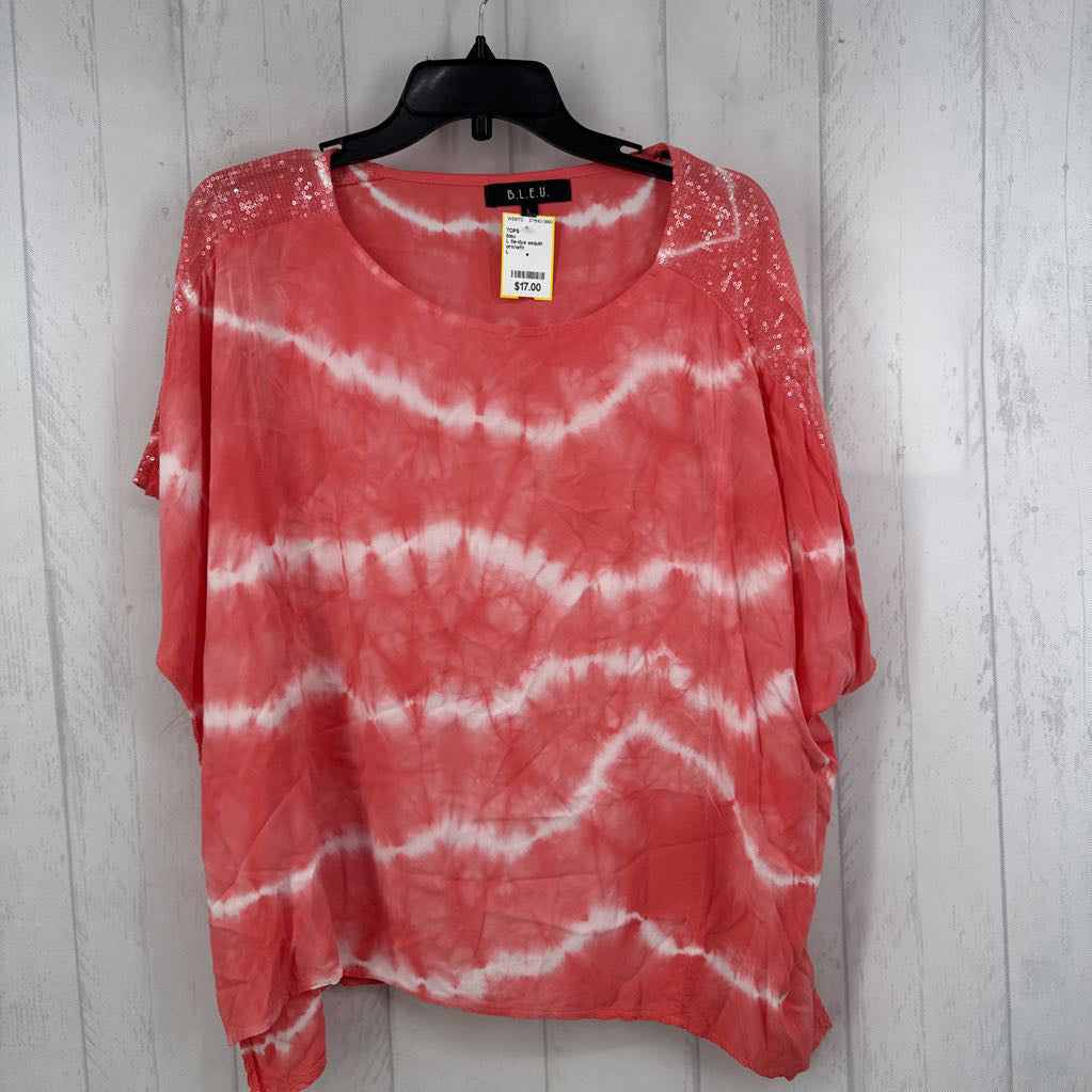 L tie-dye sequin detail tab slv top