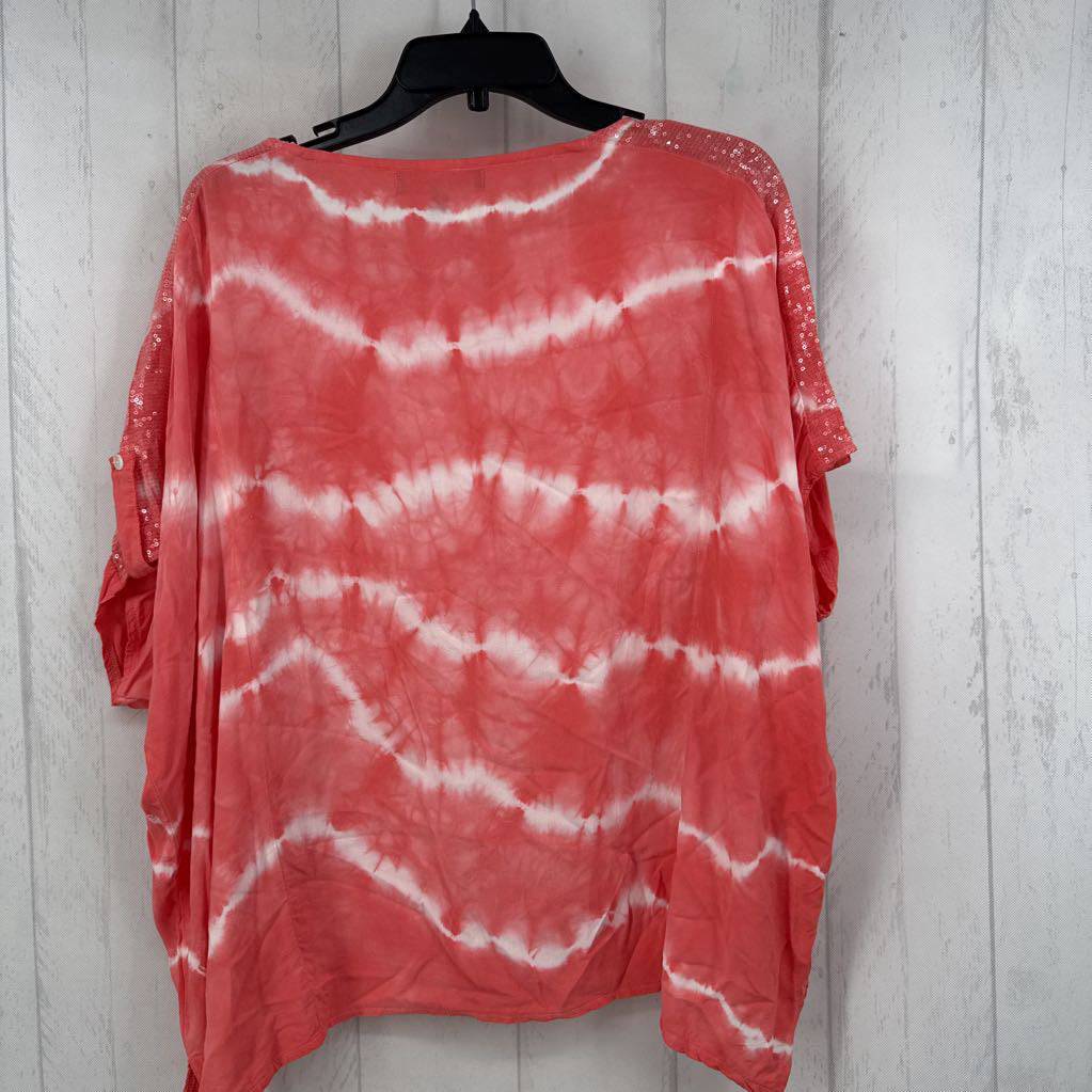 L tie-dye sequin detail tab slv top