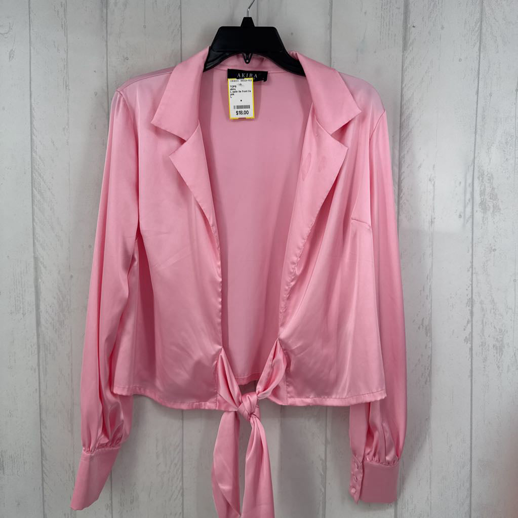 L satin tie front l/s top