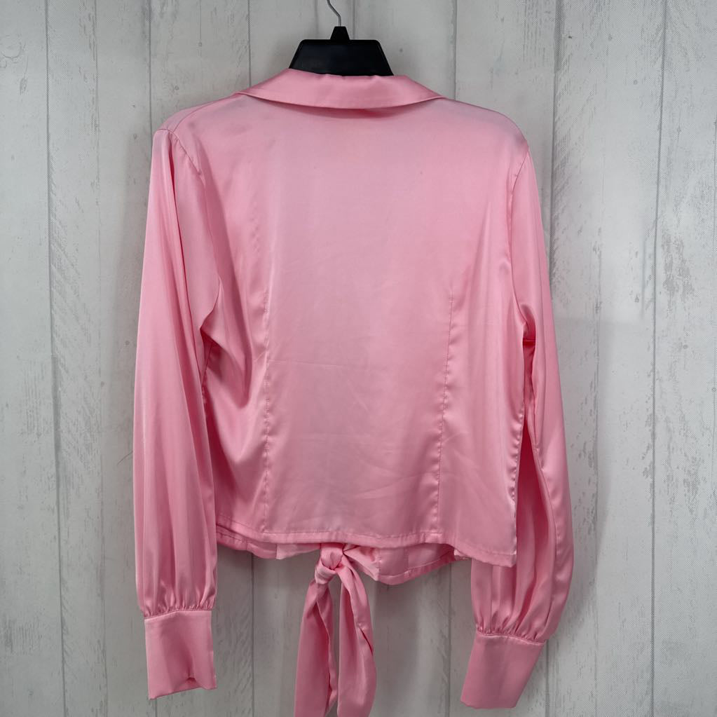 L satin tie front l/s top
