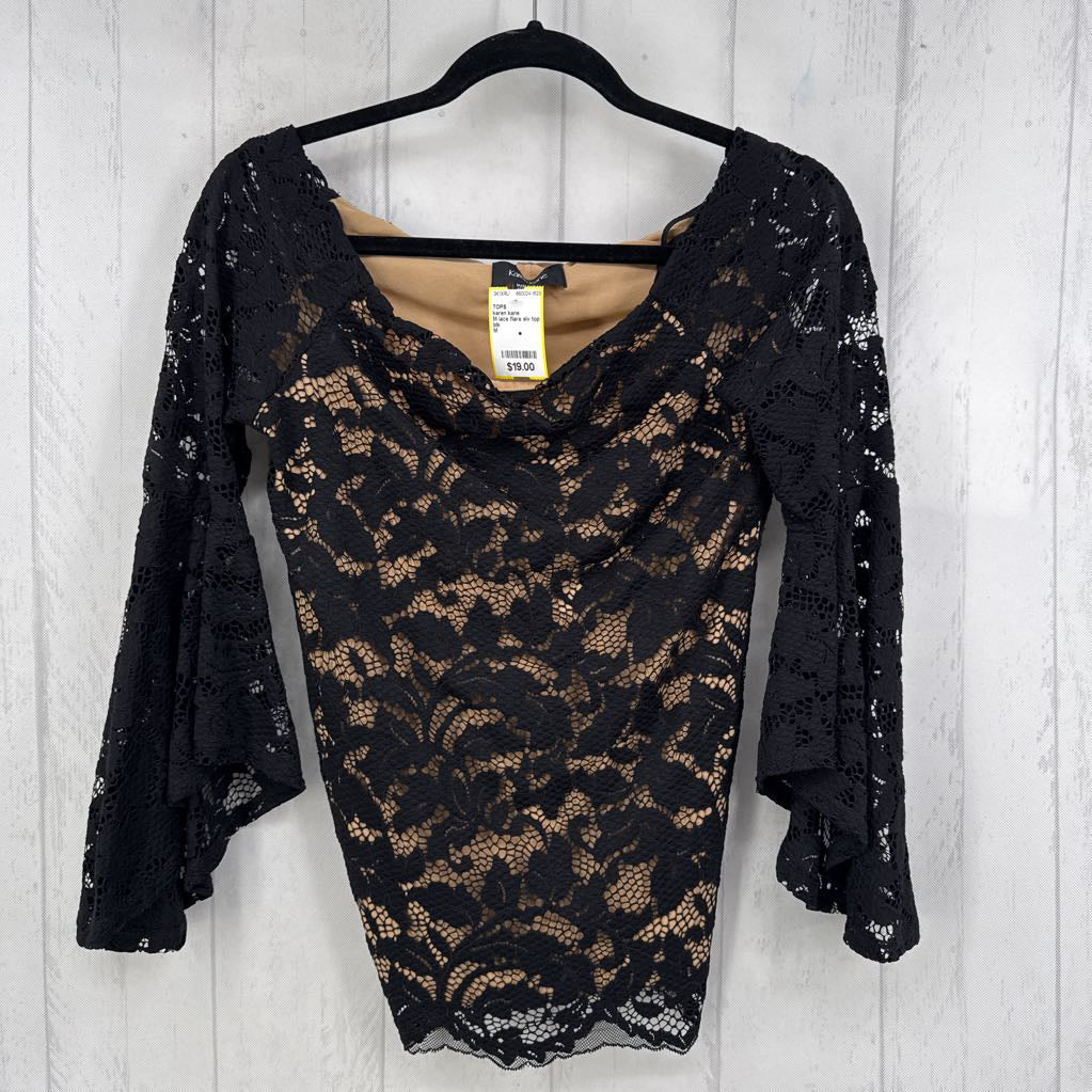 M lace flare slv top