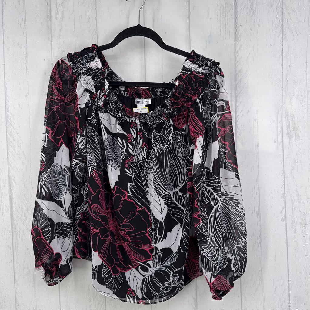 M flo print off the shoulder 3/4 slv top