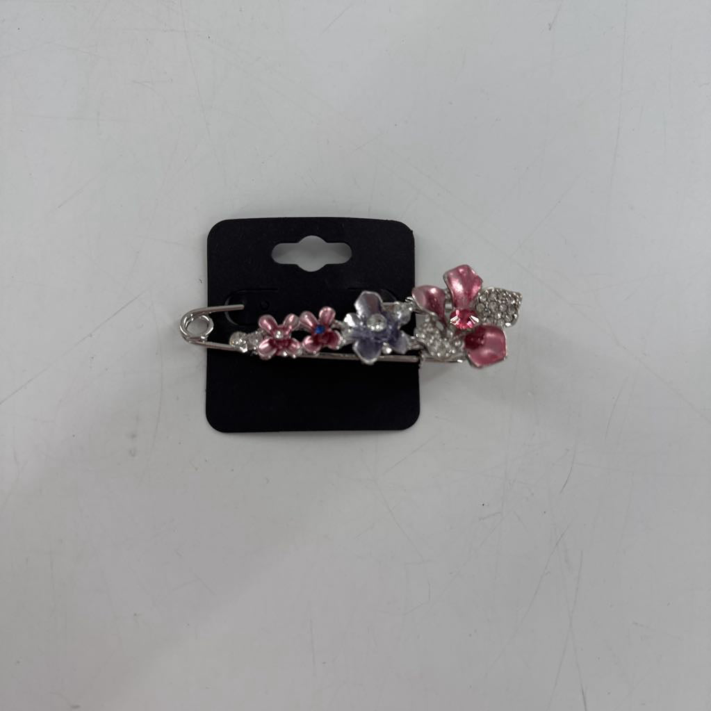 pink & purple flower safety pin brooch