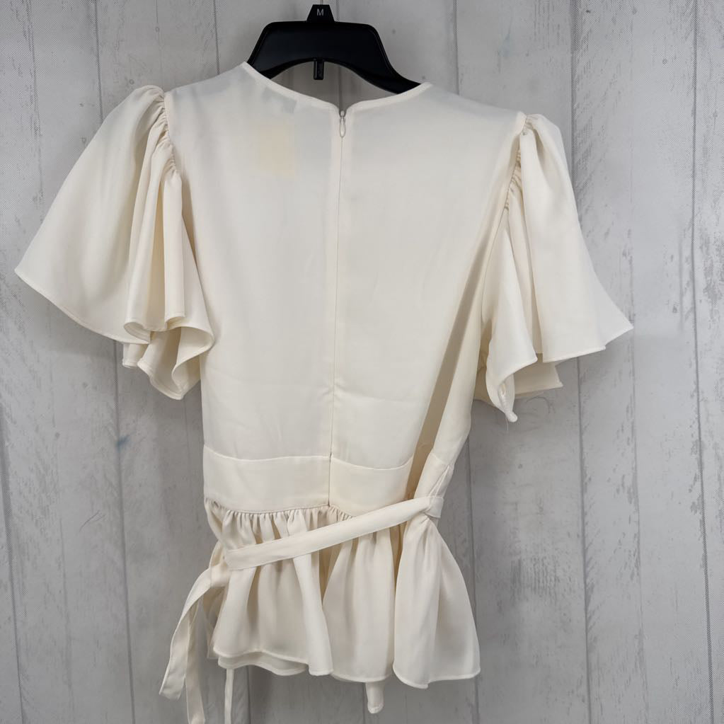 M belted flutter slv peplum top