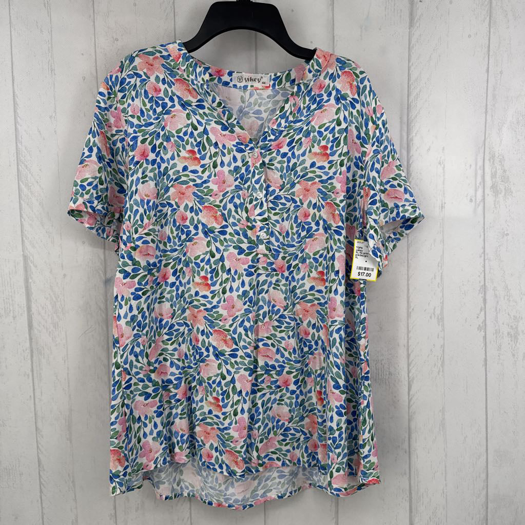 XL flo print quarter buton down s/s top