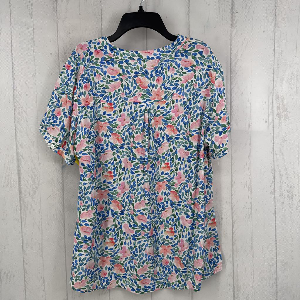 XL flo print quarter buton down s/s top