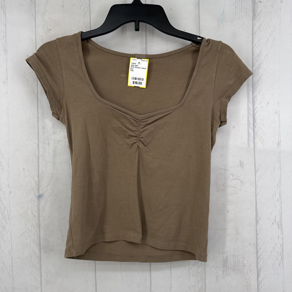 O/S ruched v-neck s/s crop top