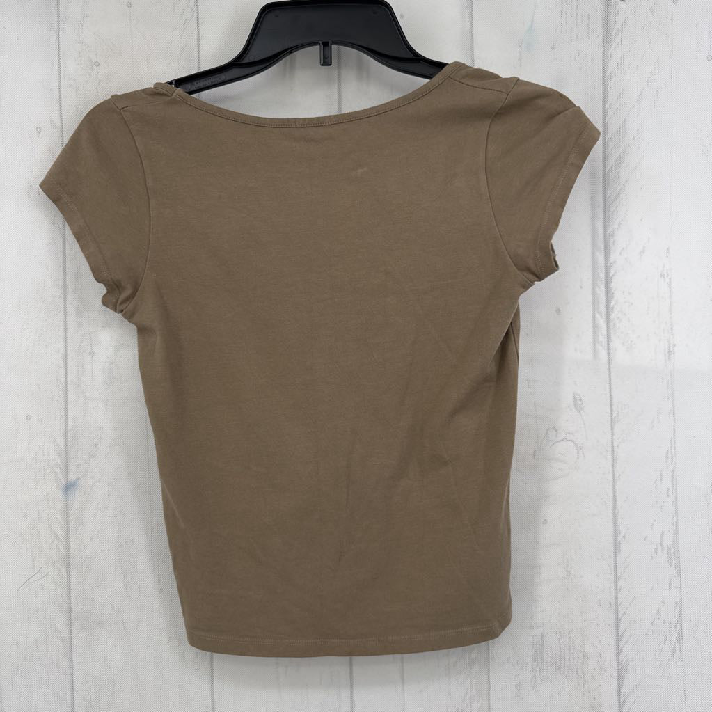 O/S ruched v-neck s/s crop top