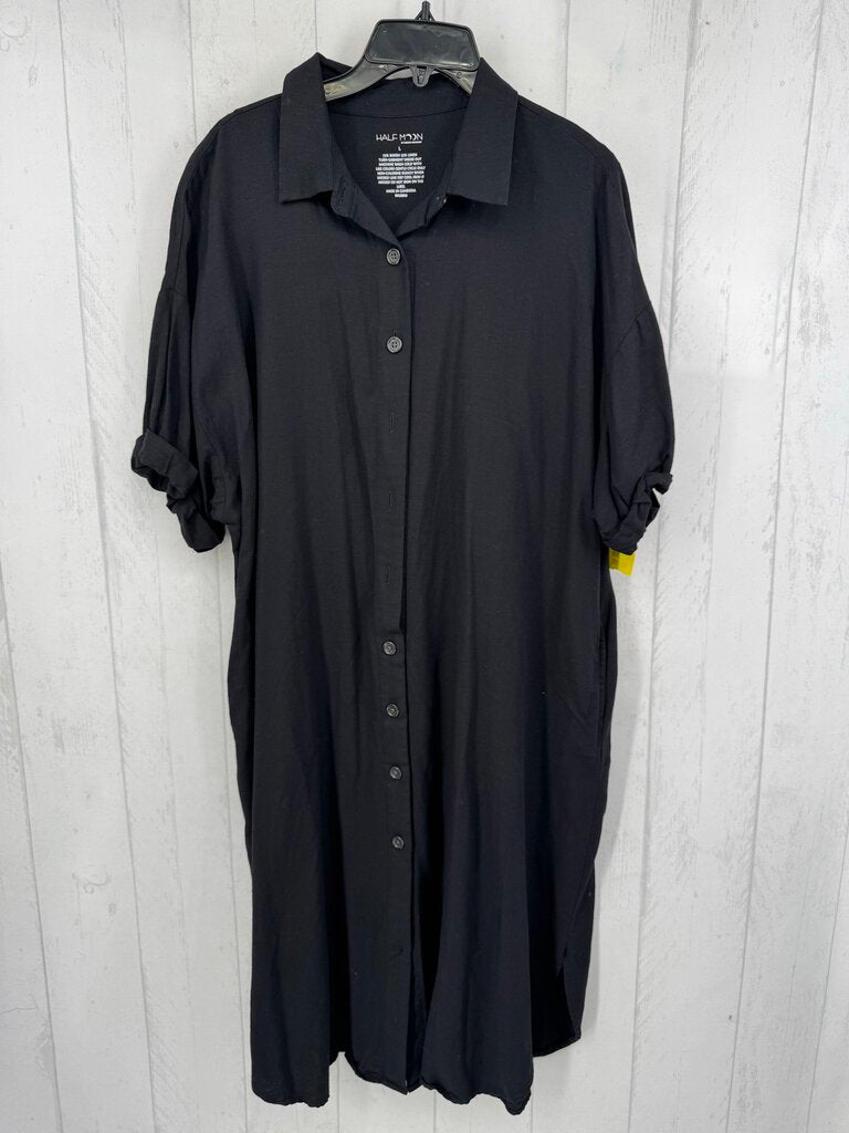L linen blend button down s/s dress
