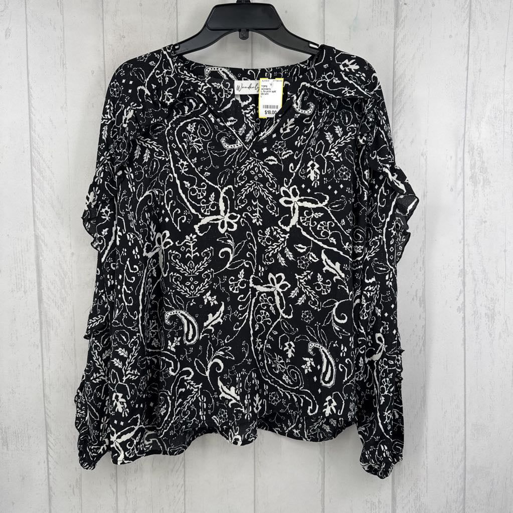 L flo print split neck l/s top