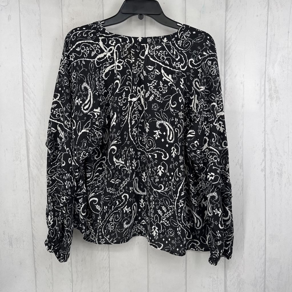 L flo print split neck l/s top