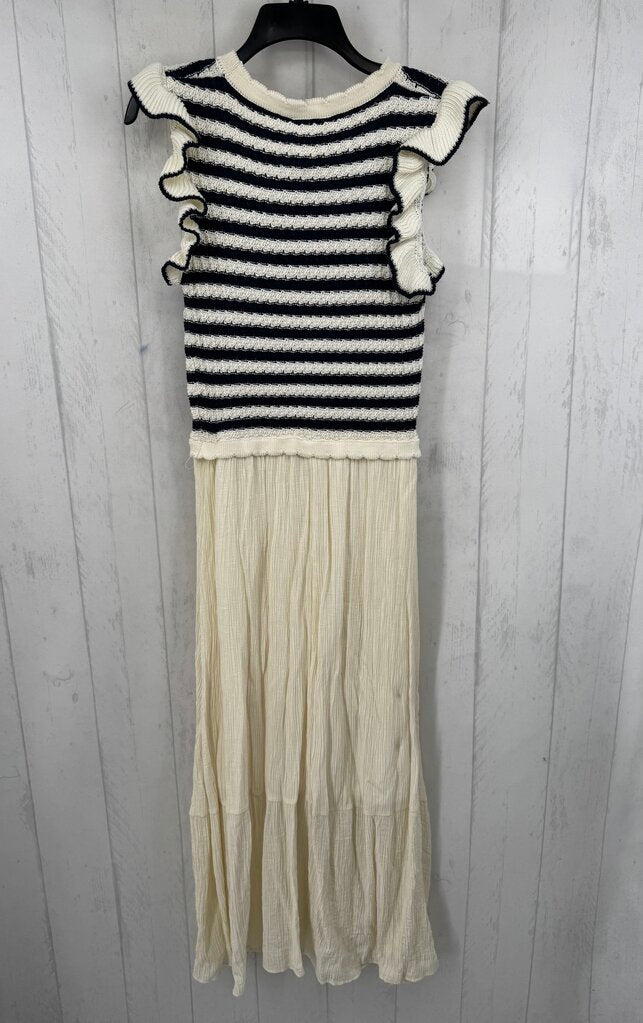 L striped ruffled slv crochet top dress