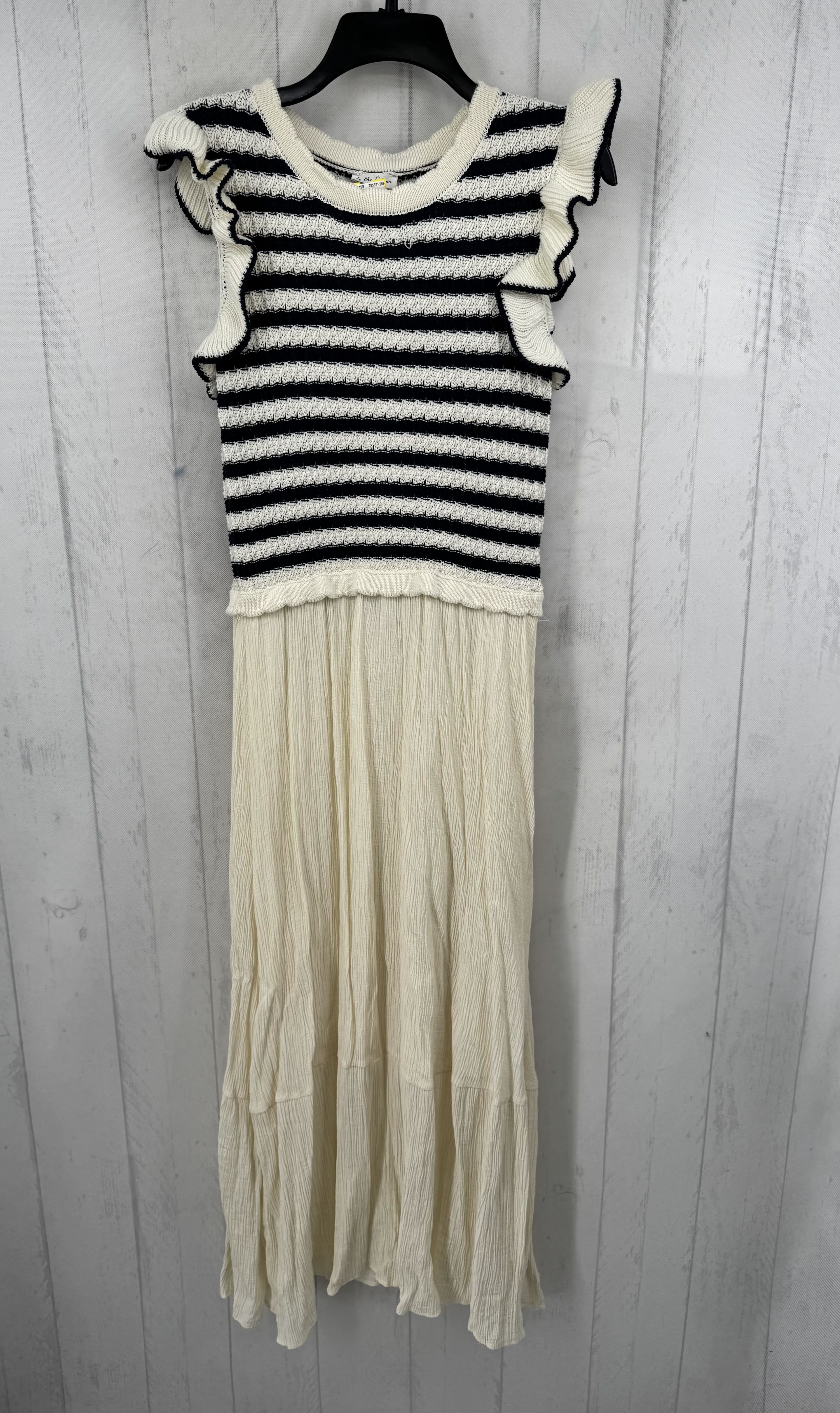 L striped ruffled slv crochet top dress
