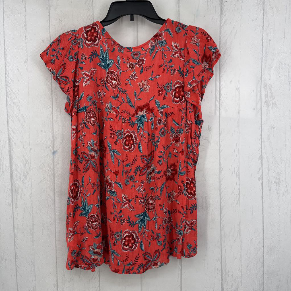 XL flo print tassel tie s/s top