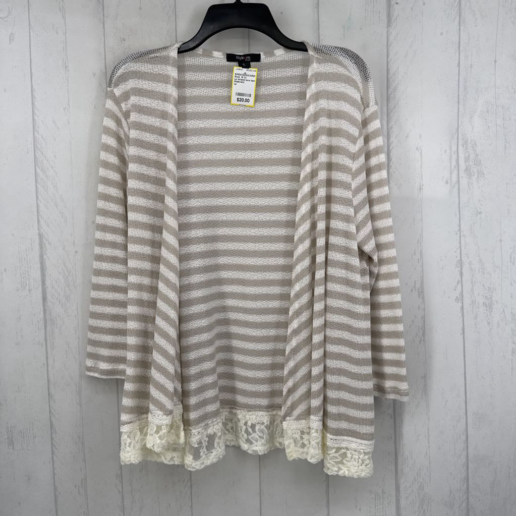 Lp striped lace hem cardi