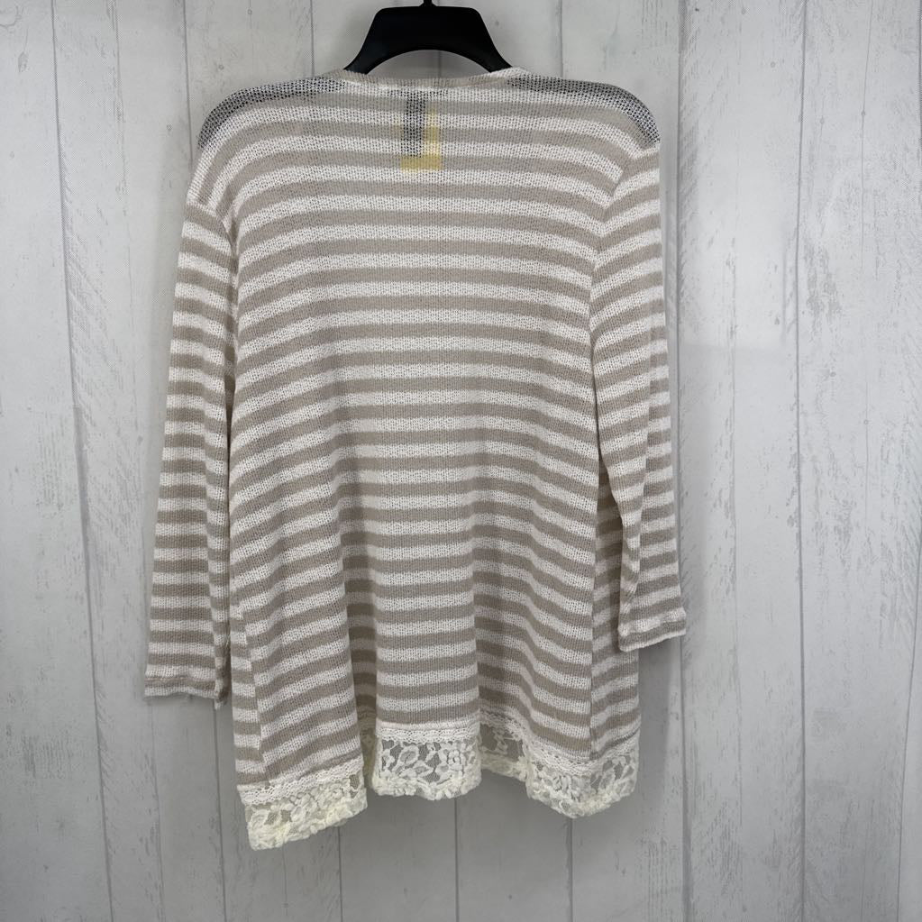 Lp striped lace hem cardi
