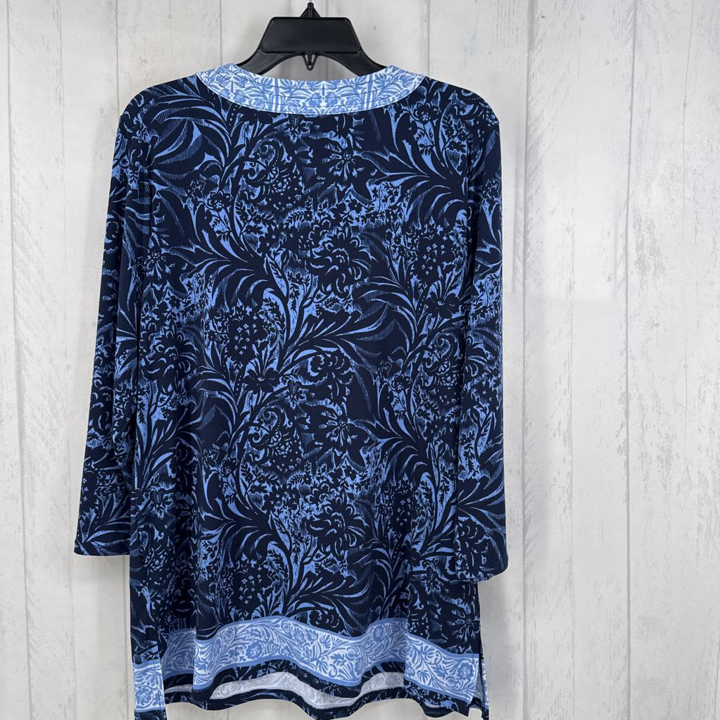 L flo print lace-up front 3/4 slv top