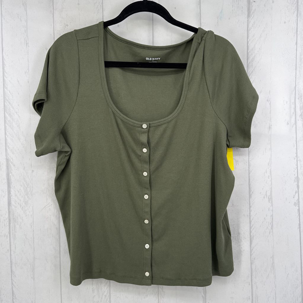 2X ribbed button front s/s top