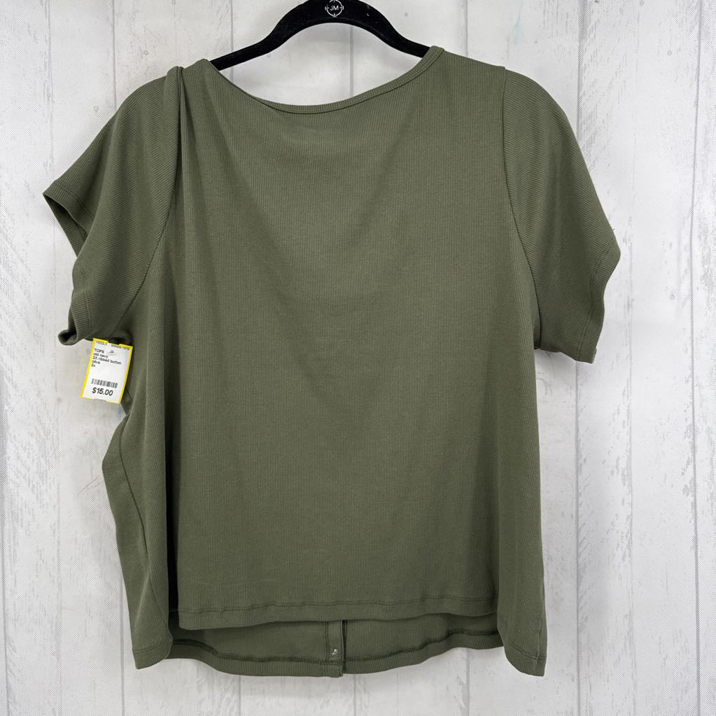 2X ribbed button front s/s top