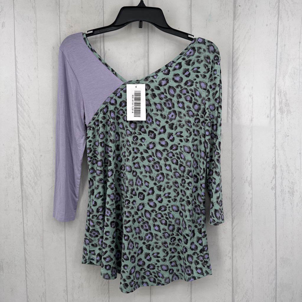 M animal print asymetrical 3/4 slv top