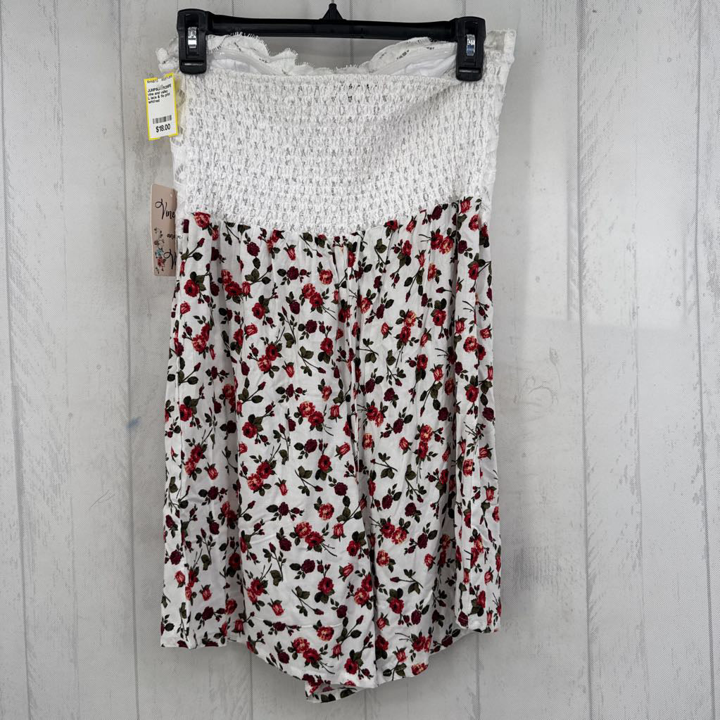 L lace & flo print strapless romper