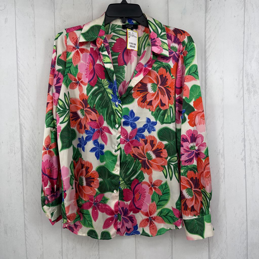 S/P flo print button down l/s top