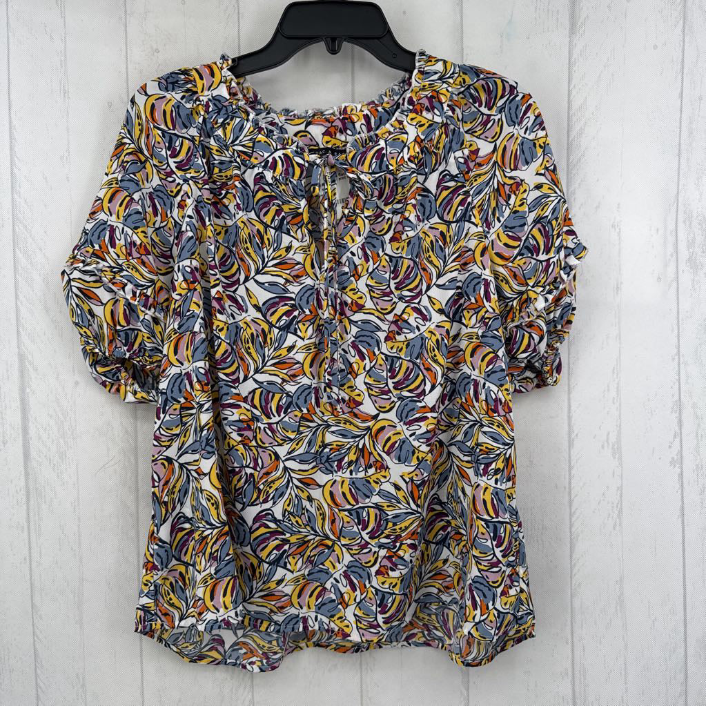 L leaf print tie front s/s top