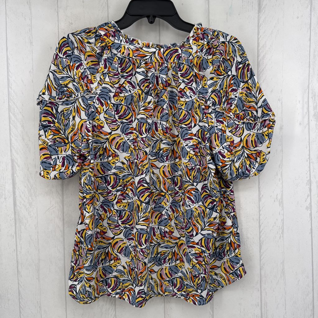 L leaf print tie front s/s top