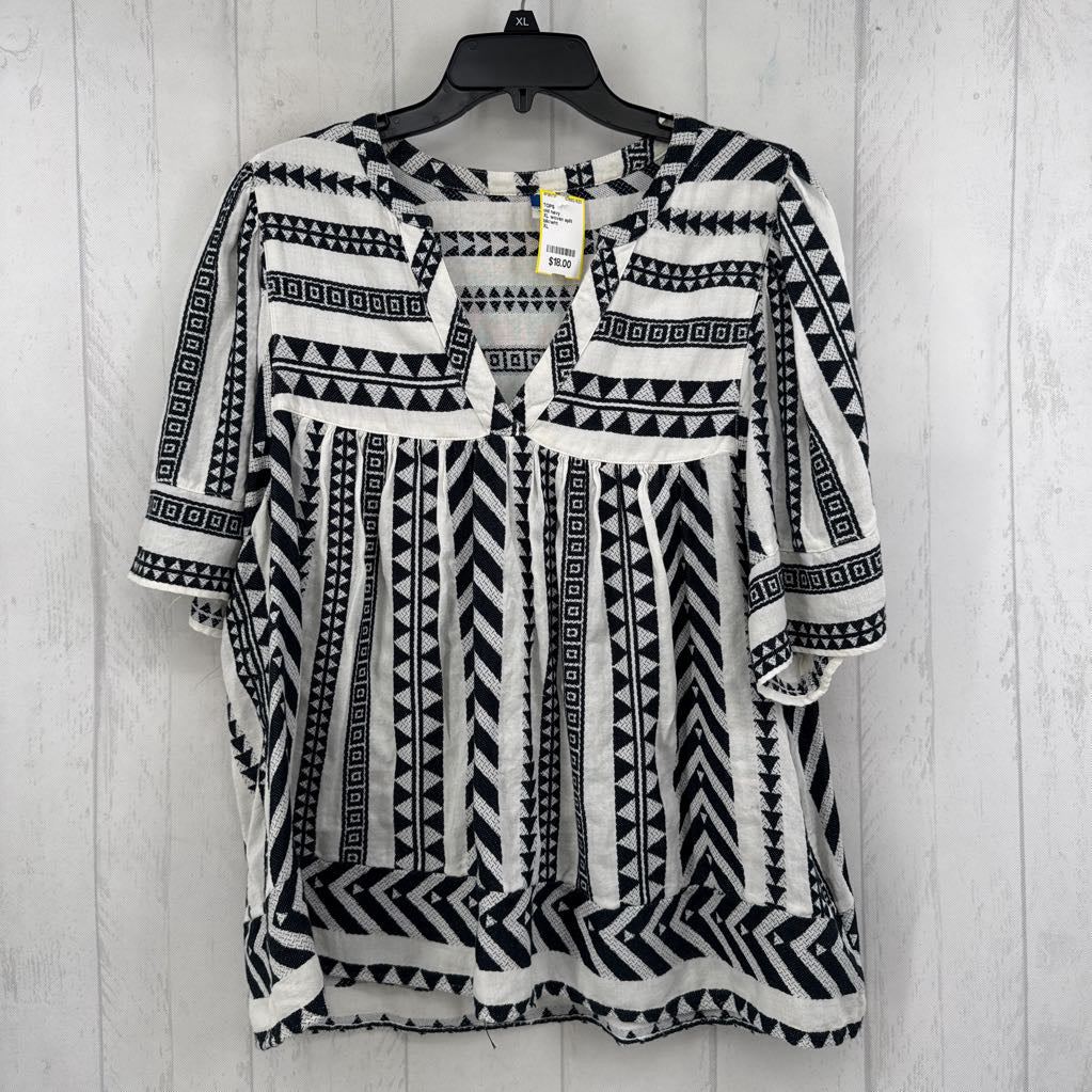XL woven split neck 3/4 slv top