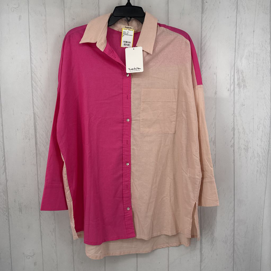 S colorblock button down l/s top