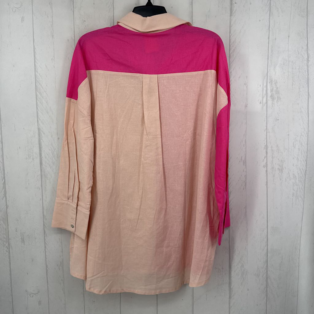 S colorblock button down l/s top