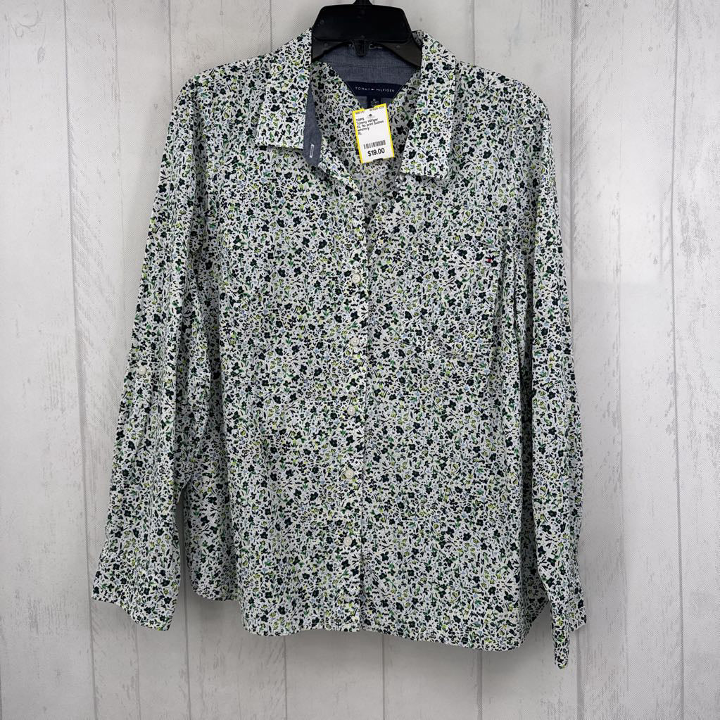 XL flo print button down l/s top